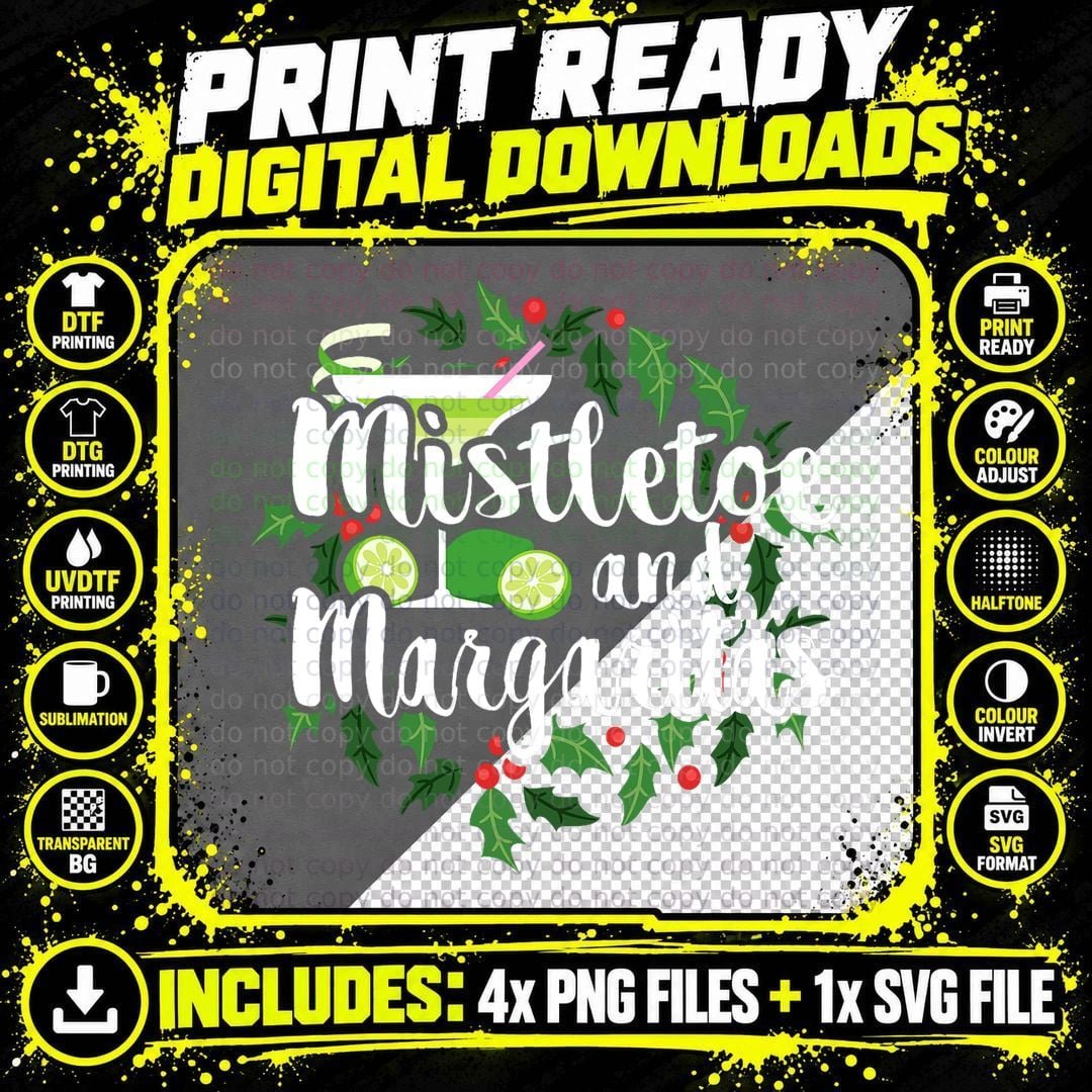 Christmas Mistletoe Margarita T-Shirt Png SVG Digital Bundle