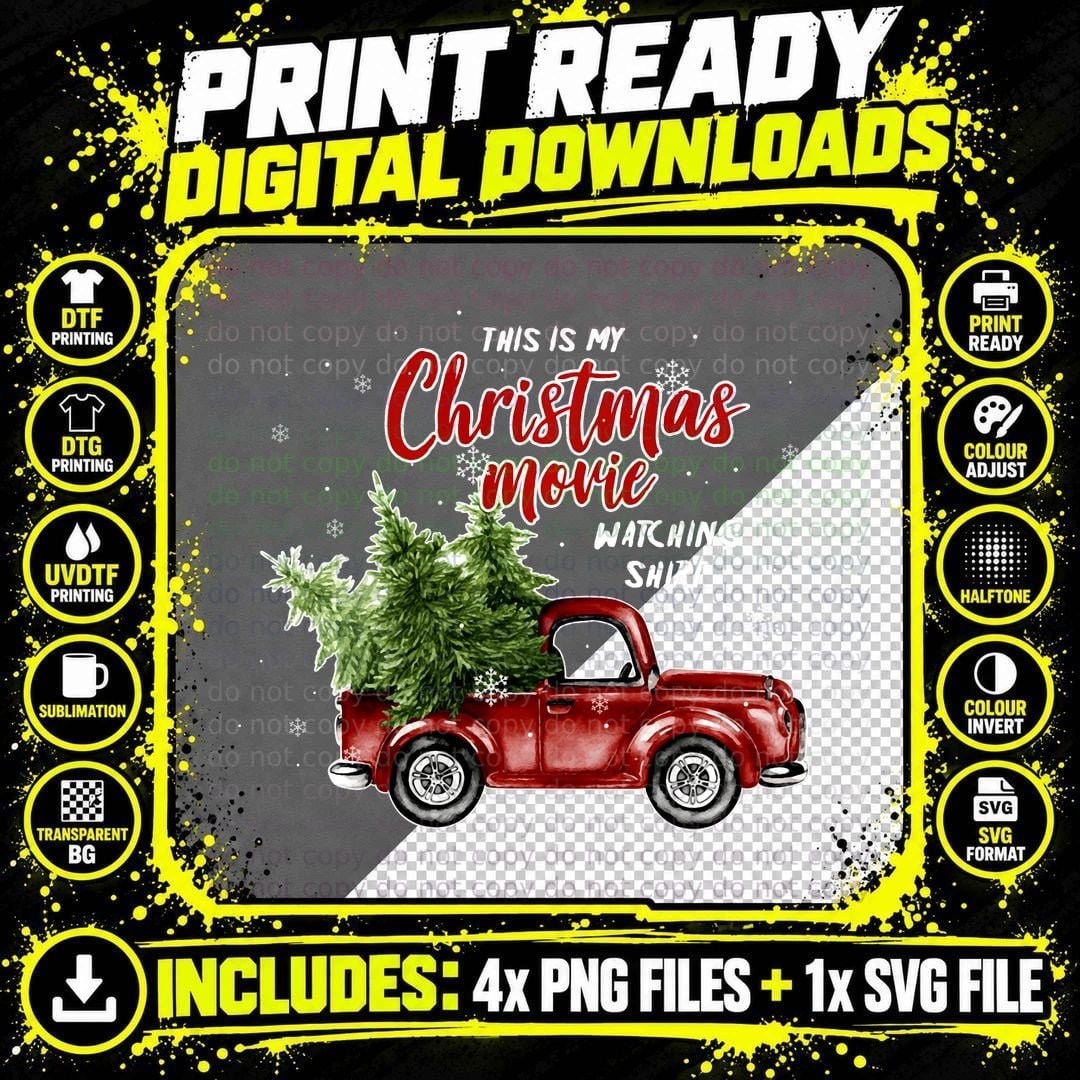 Christmas Movie Watching Red Truck Sweatshirt Png SVG Digital Bundle