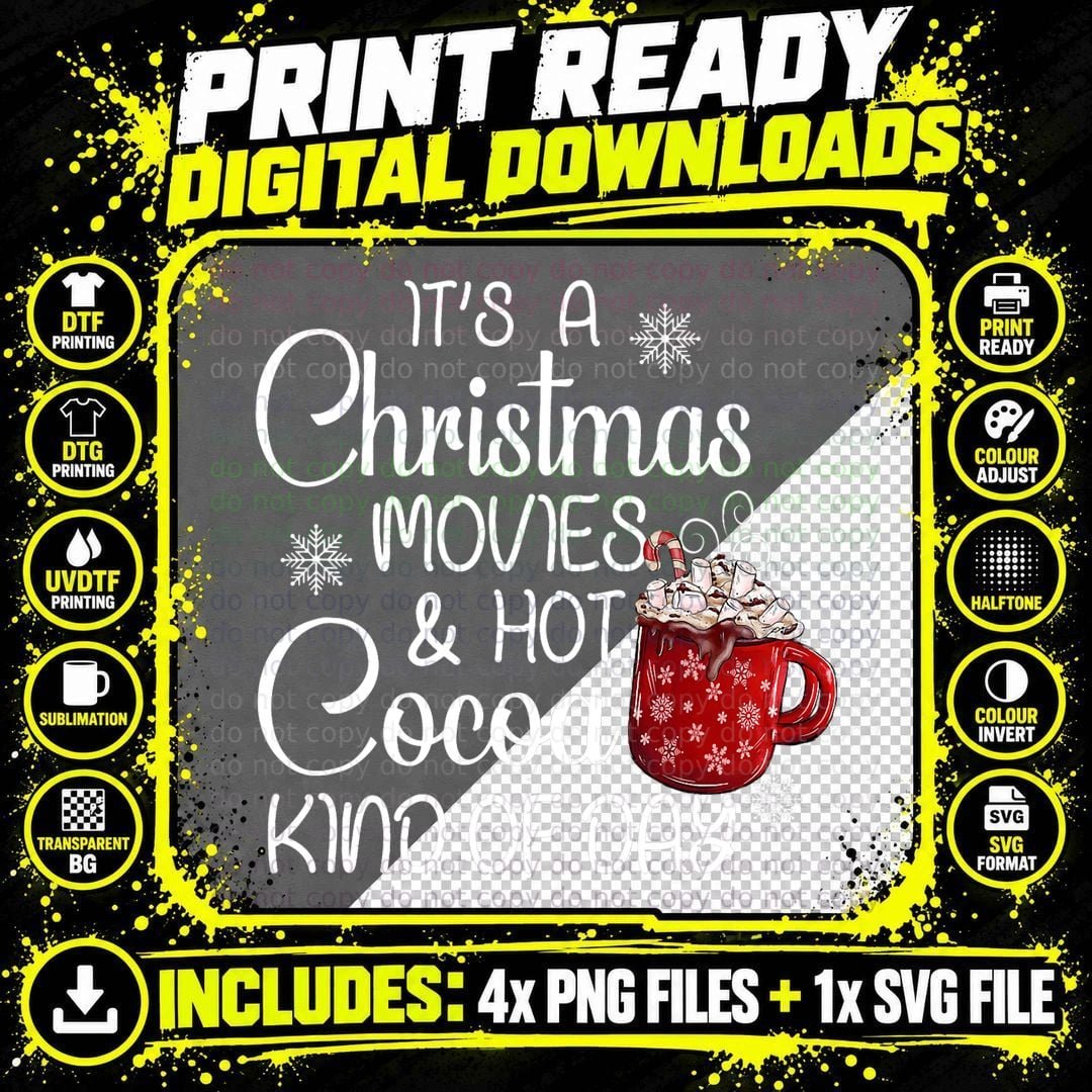 Christmas Movies Hot Cocoa Lover T-Shirt Png SVG Digital Bundle