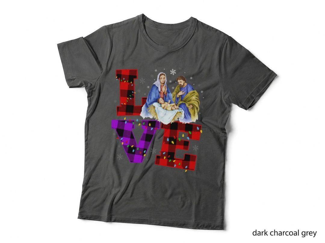 Christmas Nativity Love T-Shirt, Buffalo Plaid Holiday Style