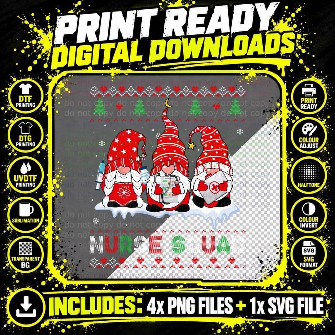 Christmas Nurse Gnomes Ugly Christmas Sweater Sweatshirt Png SVG Digital Bundle