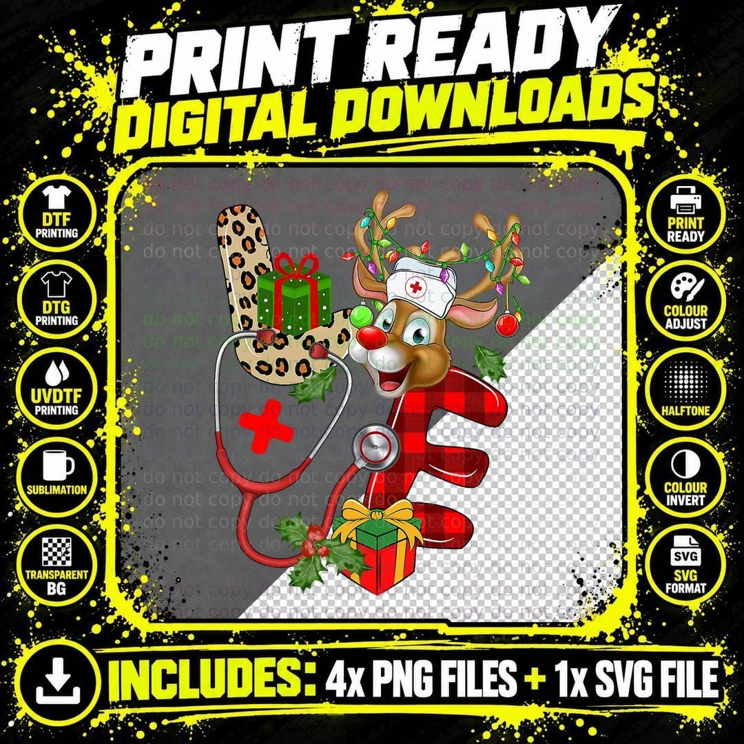 Christmas Nurse Love Reindeer T-Shirt Png SVG Digital Bundle