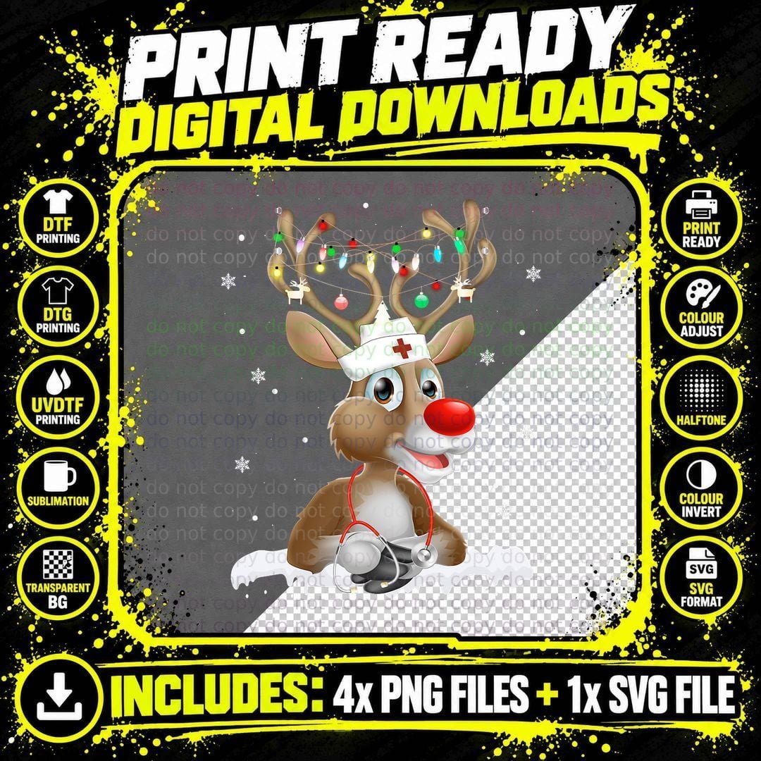 Christmas Nurse Reindeer T-Shirt, Festive Holiday Theme Png SVG Digital Bundle