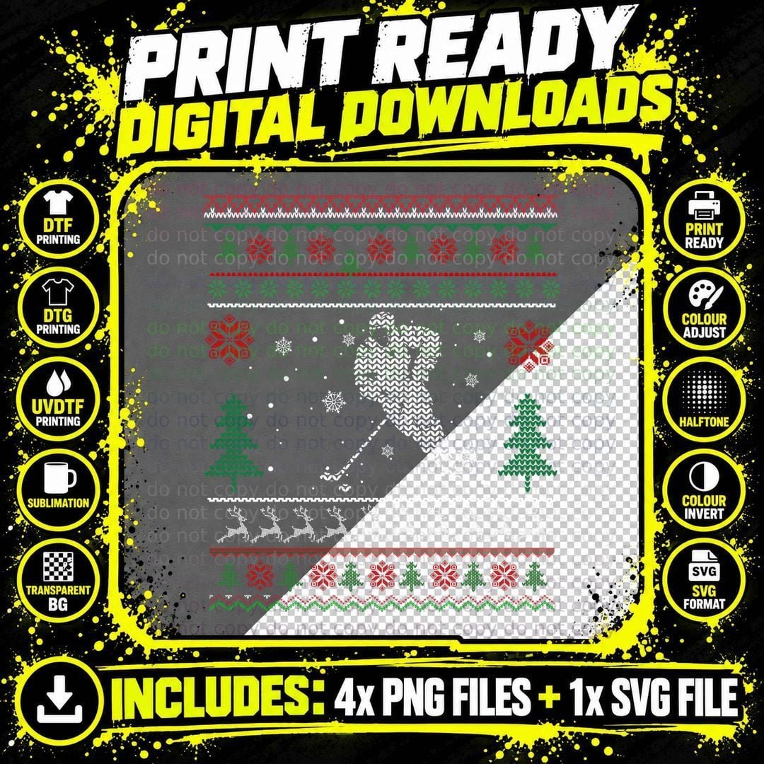 Christmas Pajama Hockey Shirt Ugly Sweatshirt Png SVG Digital Bundle