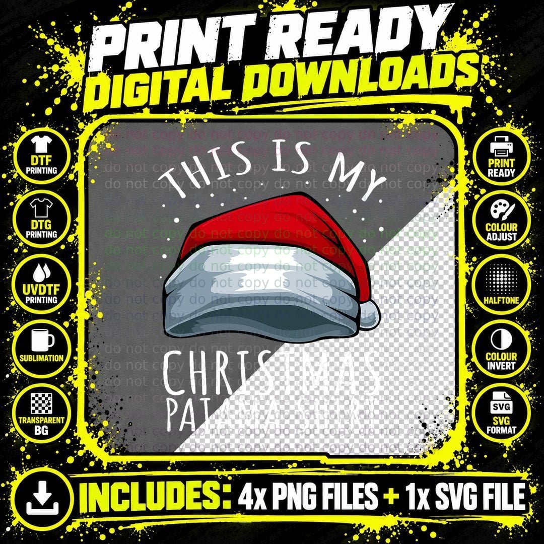 Christmas Pajama Santa Hat T-Shirt Png SVG Digital Bundle