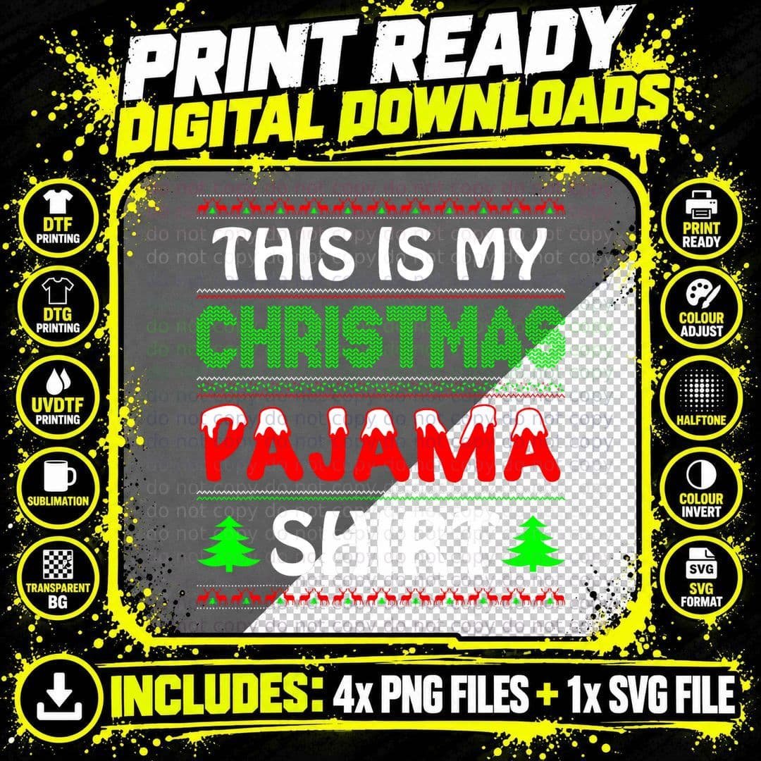 Christmas Pajama T-Shirt, Festive Holiday Style Png SVG Digital Bundle