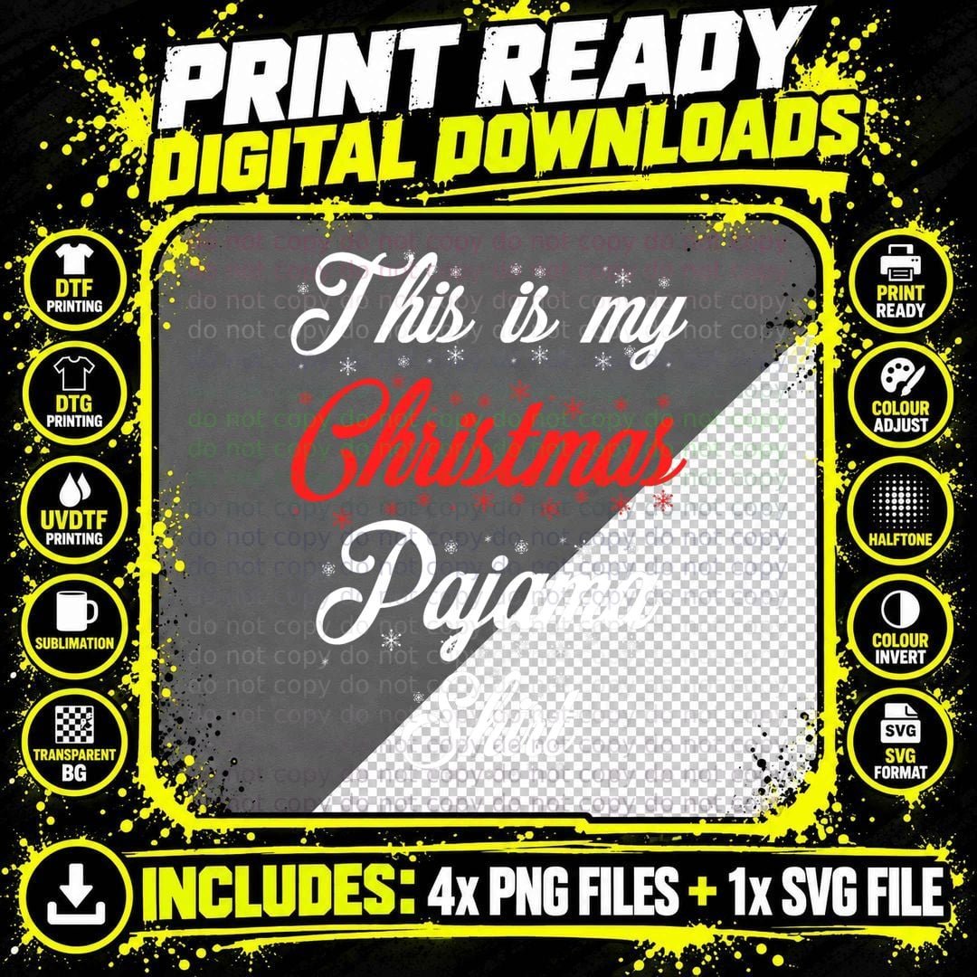 Christmas Pajama T-Shirt, Funny Santa Xmas Gift Png SVG Digital Bundle
