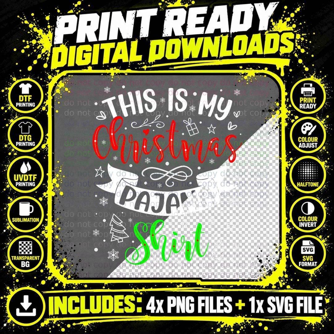 Christmas Pajama T-Shirt, Matching Family Holiday Png SVG Digital Bundle