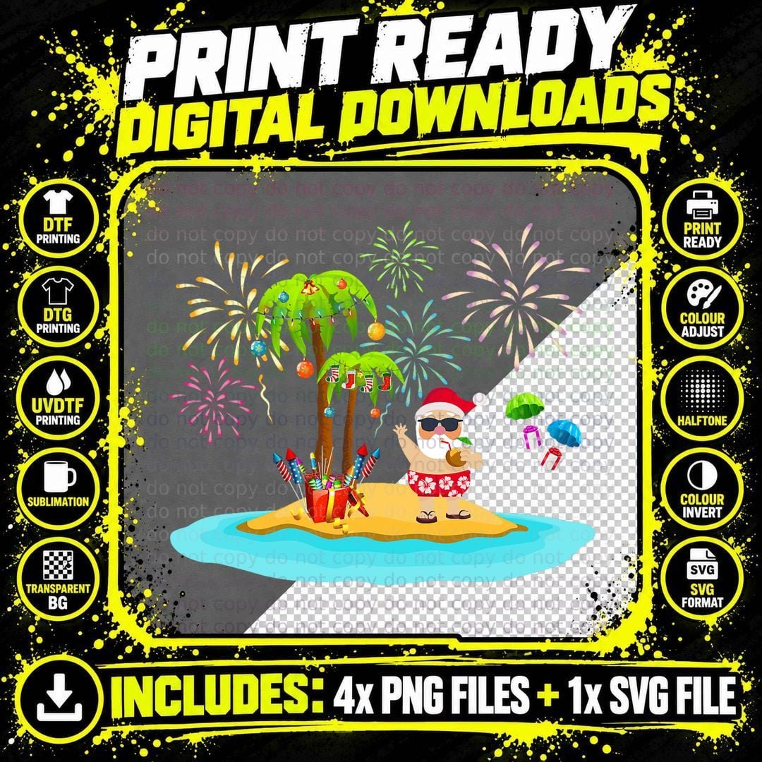 Christmas Palm Tree Tropical Xmas Coconut Lights T-Shirt Png SVG Digital Bundle