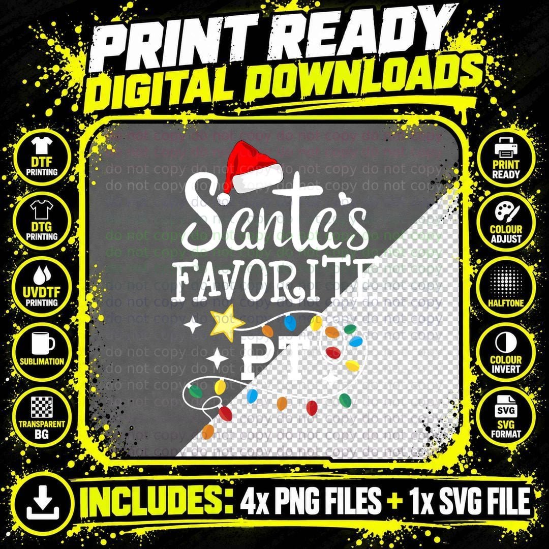 Christmas Physical Therapist Therapy Santa's Favorite PT Png SVG Digital Bundle