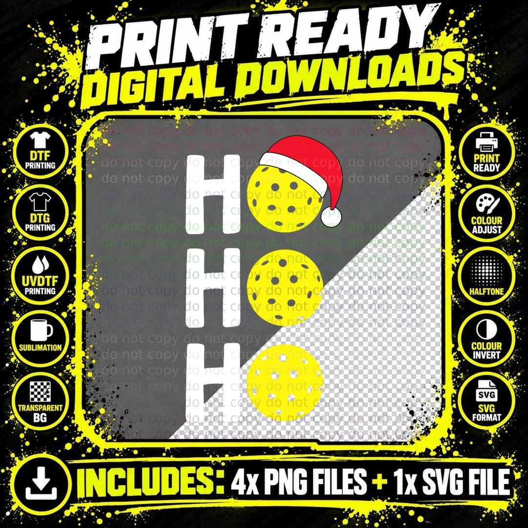 Christmas Pickleball T-Shirt, Santa Hat Holiday Ho Png SVG Digital Bundle