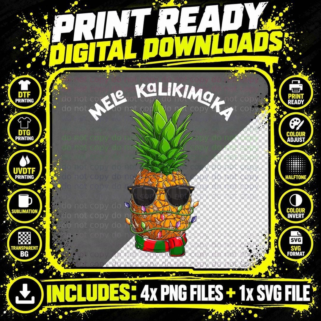 Christmas Pineapple T-Shirt, Festive Hawaiian Style Png SVG Digital Bundle