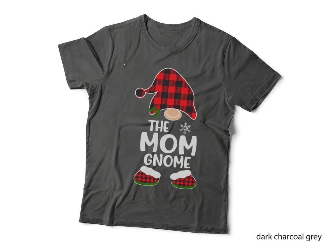 Christmas Plaid Gnome T-Shirt, Festive Holiday Style, Mom Family Apparel