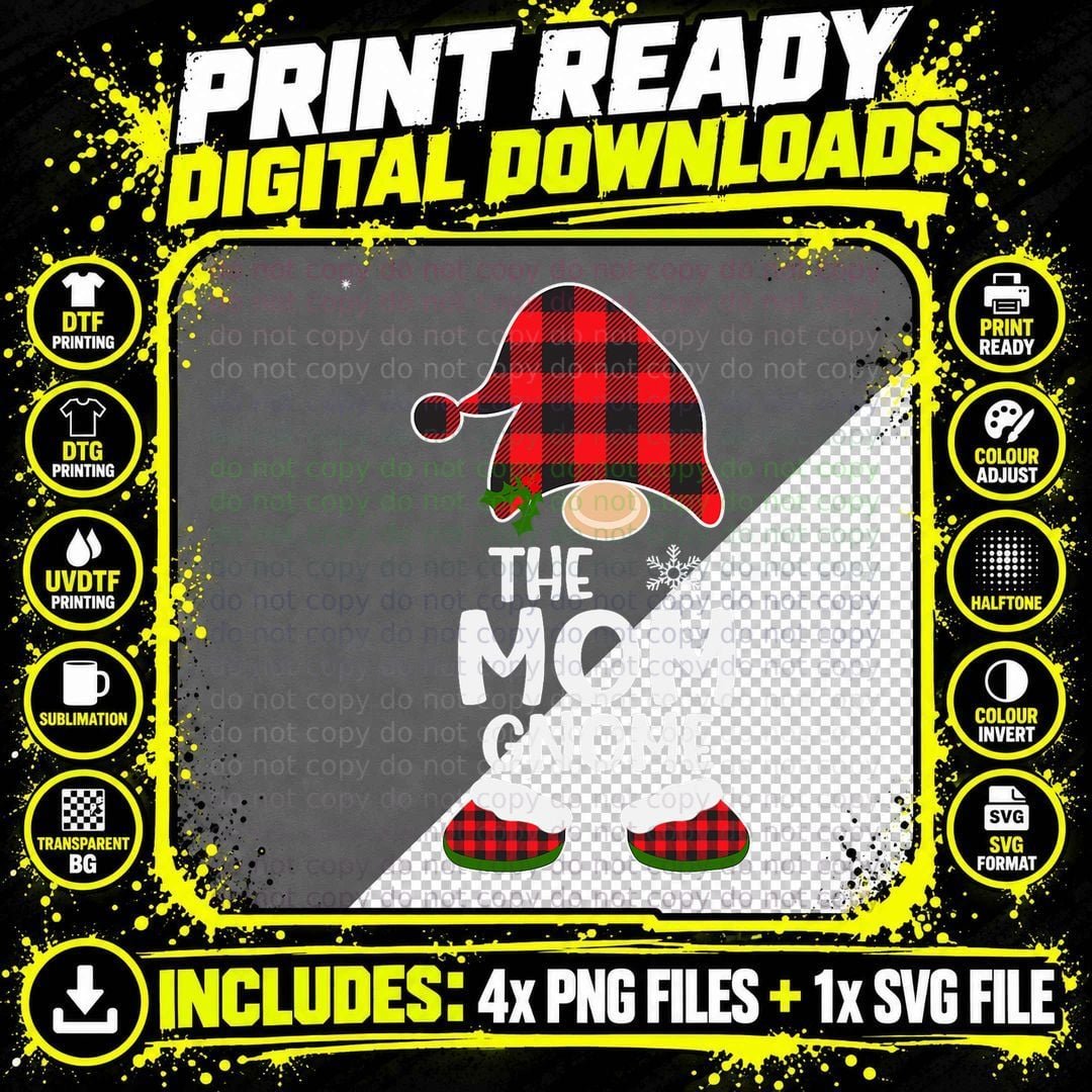 Christmas Plaid Gnome T-Shirt, Festive Holiday Style Png SVG Digital Bundle