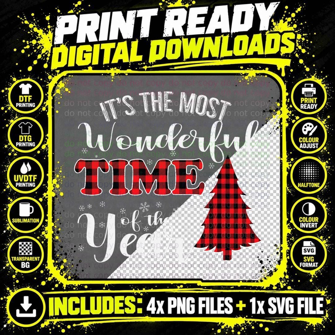 Christmas Plaid T-Shirt, Holiday Seasonal Print Png SVG Digital Bundle