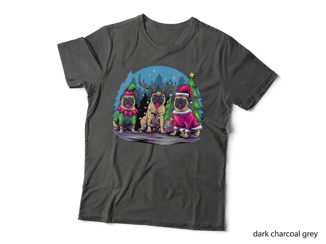 Christmas Pug Santa Elf Reindeer T-Shirt, Festive Holiday Style