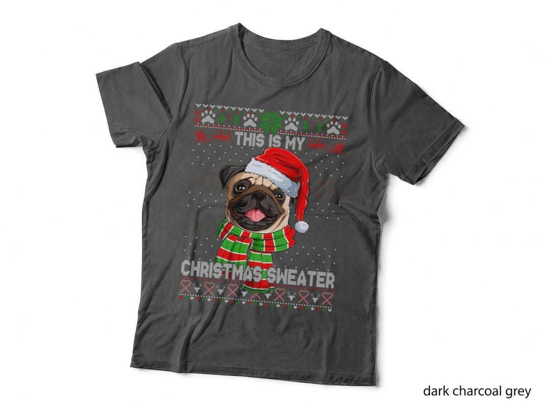 Christmas Pug Santa Ugly Sweater T-Shirt, Festive Holiday Print