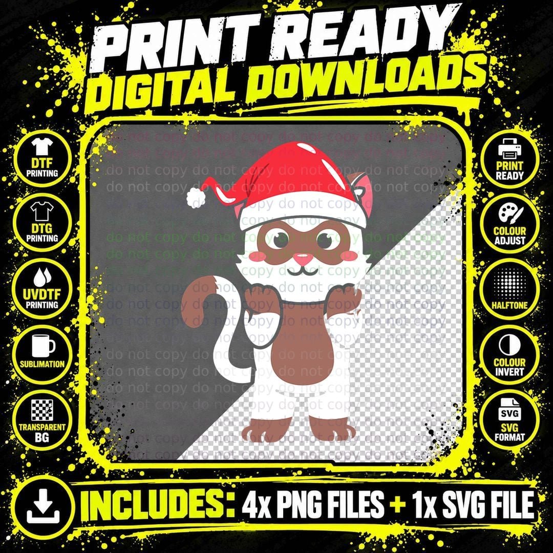 Christmas Raccoon Santa Hat T-Shirt Png SVG Digital Bundle