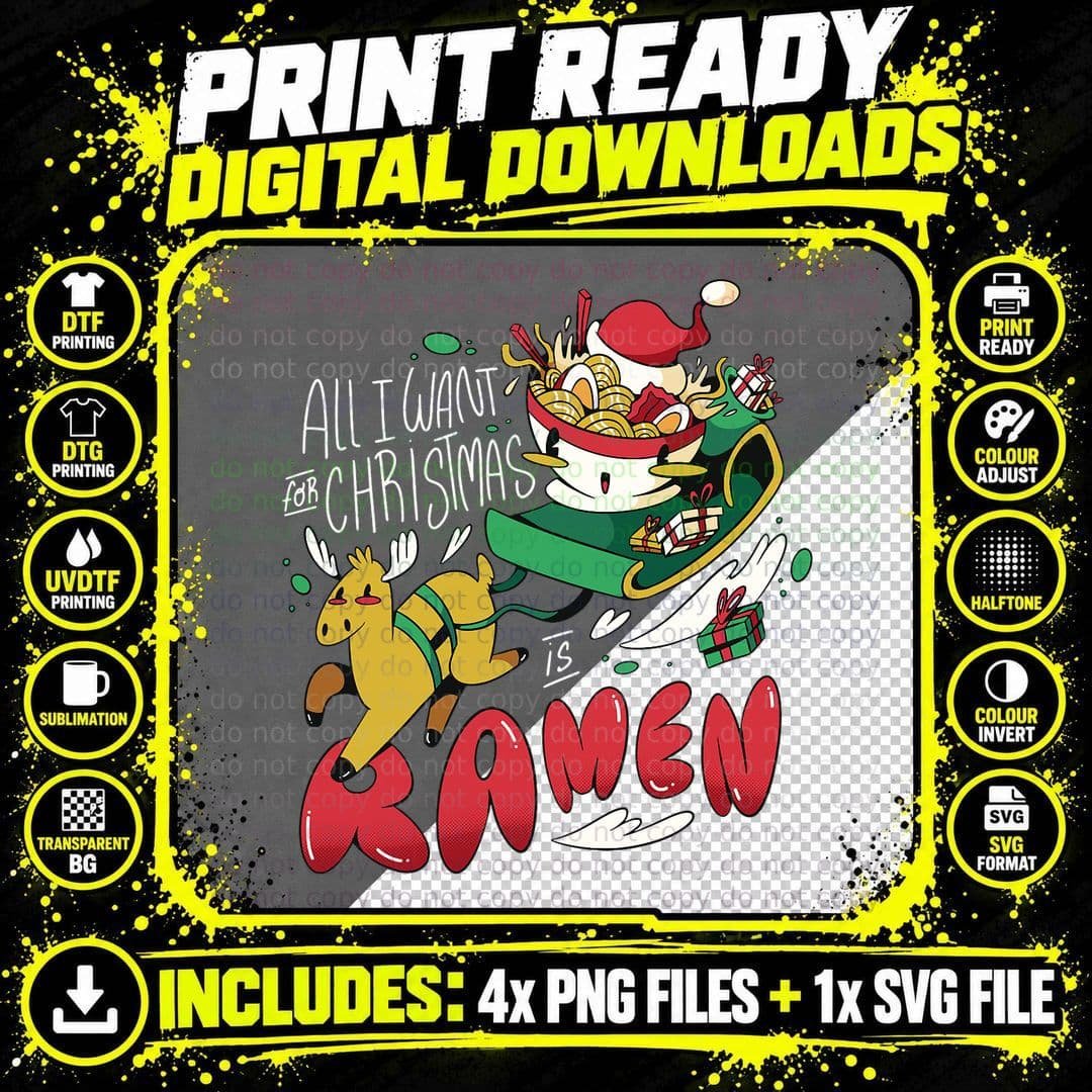Christmas Ramen T-Shirt, Festive Foodie Design Png SVG Digital Bundle