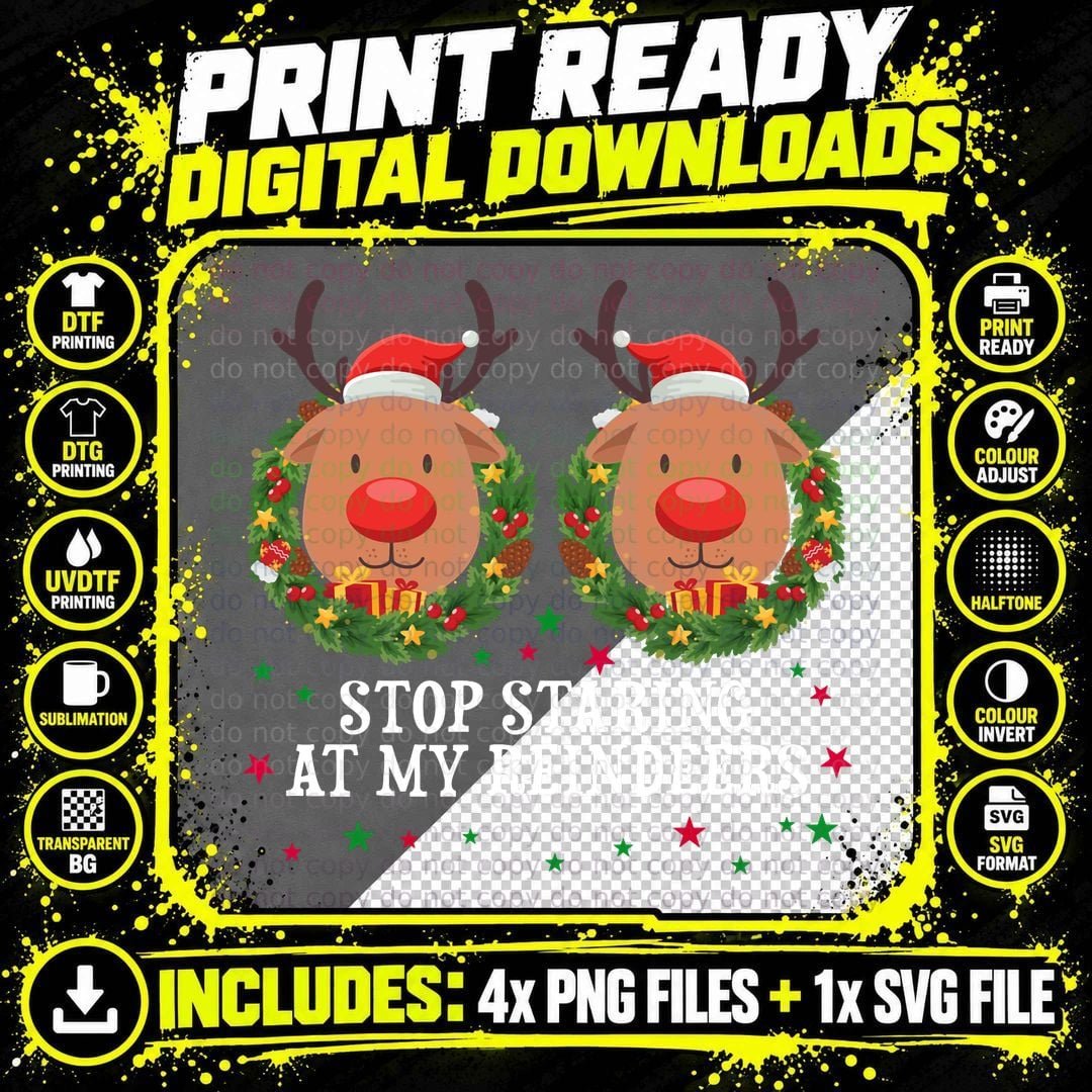 Christmas Reindeer Hoodie, Festive Holiday Print Png SVG Digital Bundle