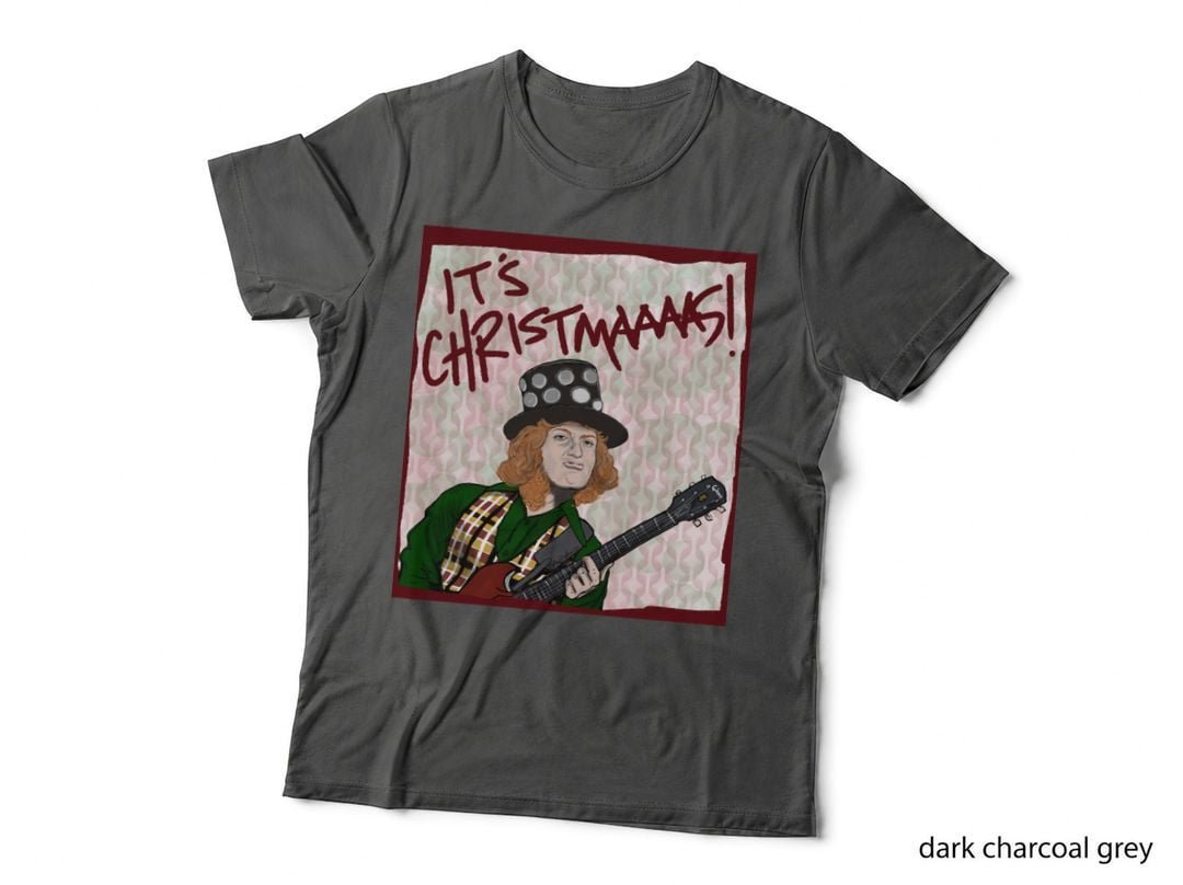 Christmas Rock Band T-Shirt, Festive Music Theme, Music Lover Style