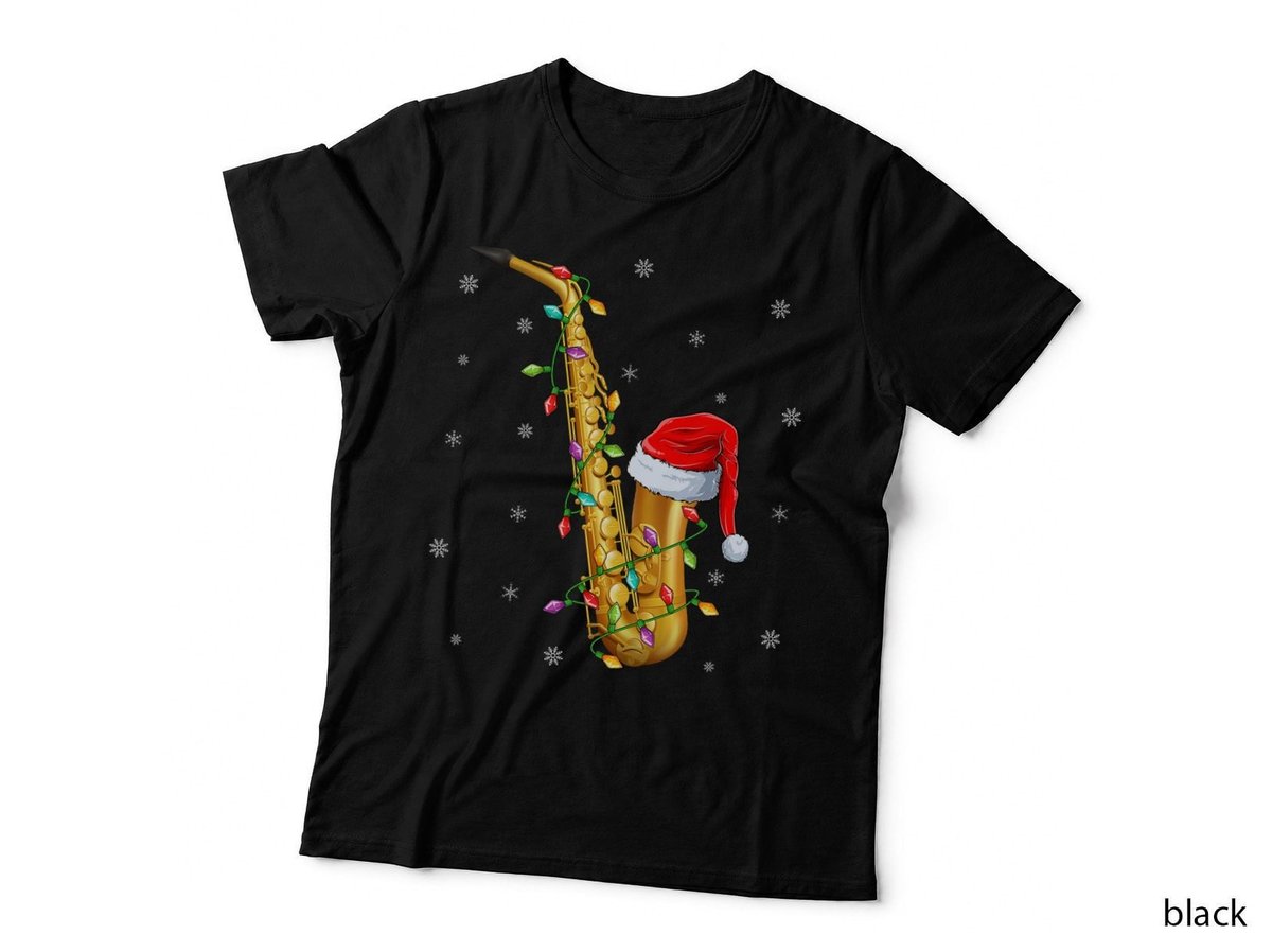 Christmas Saxophone Music Lover T-Shirt, Festive Holiday Print