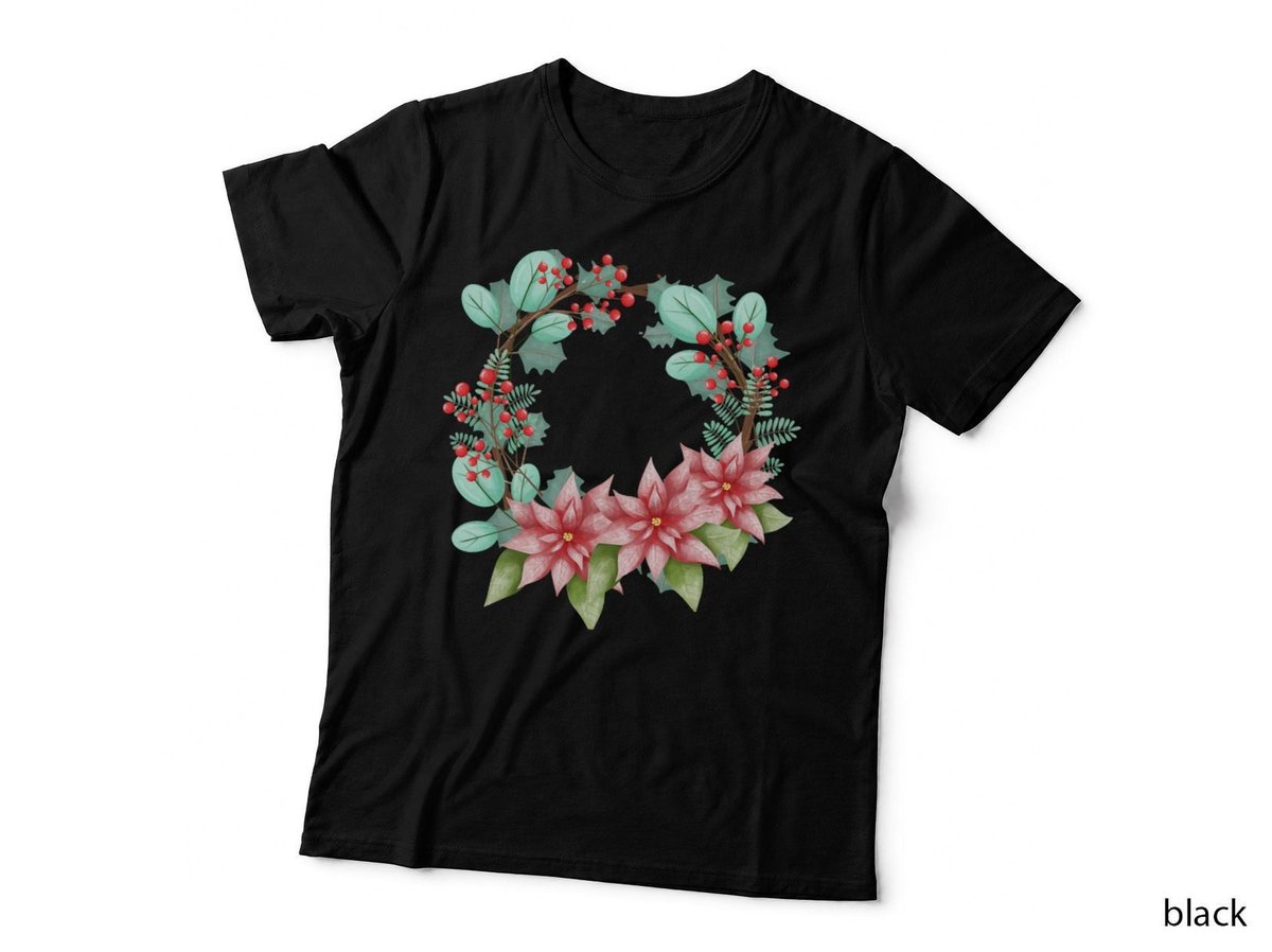 Christmas Wreath T-Shirt, Festive Holiday Design, Winter Foliage Print