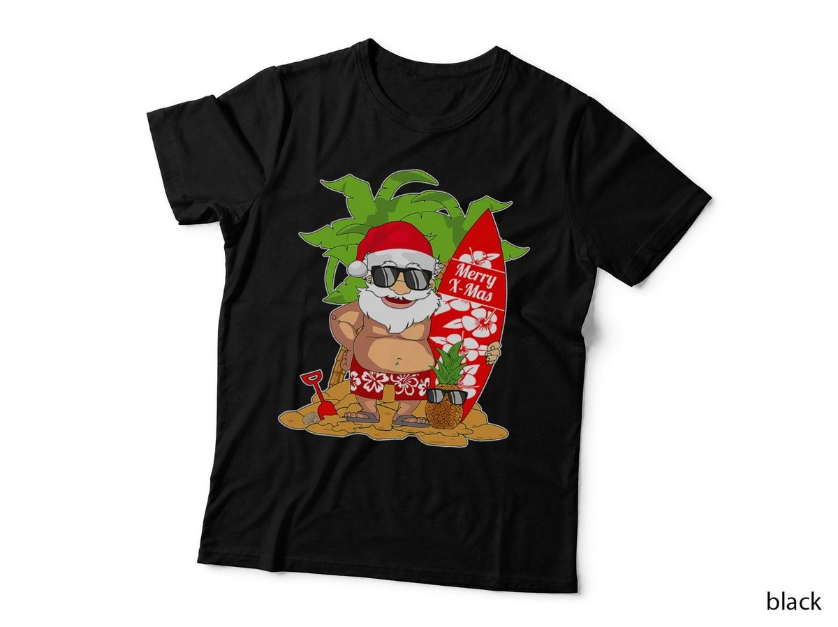 Christmas in July Santa Surfing Kids Toddler Hawaiian Party T-Shirt