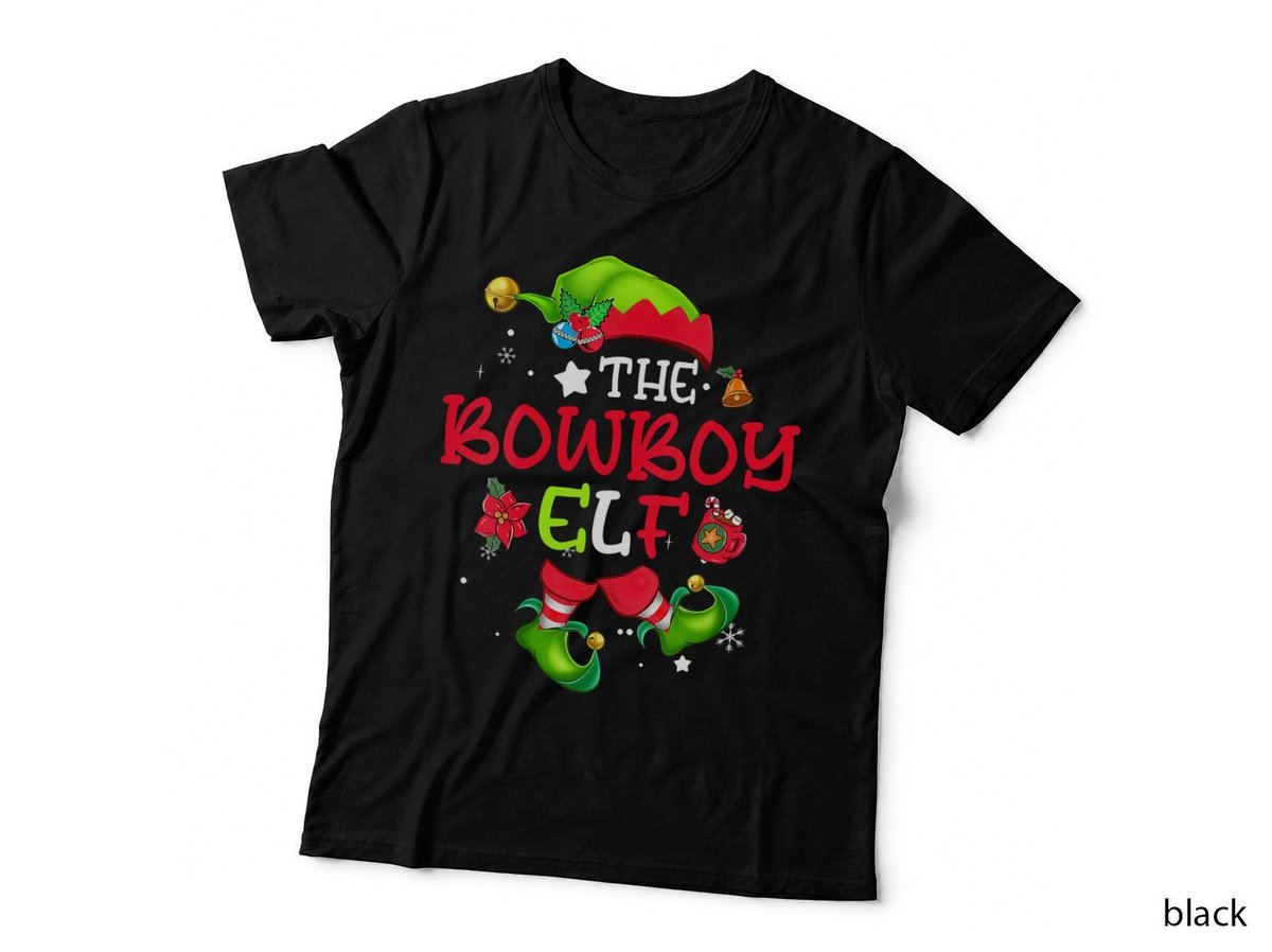 Cowboy Elf Matching Family Group Christmas Graphic Family Holiday T-Shirt