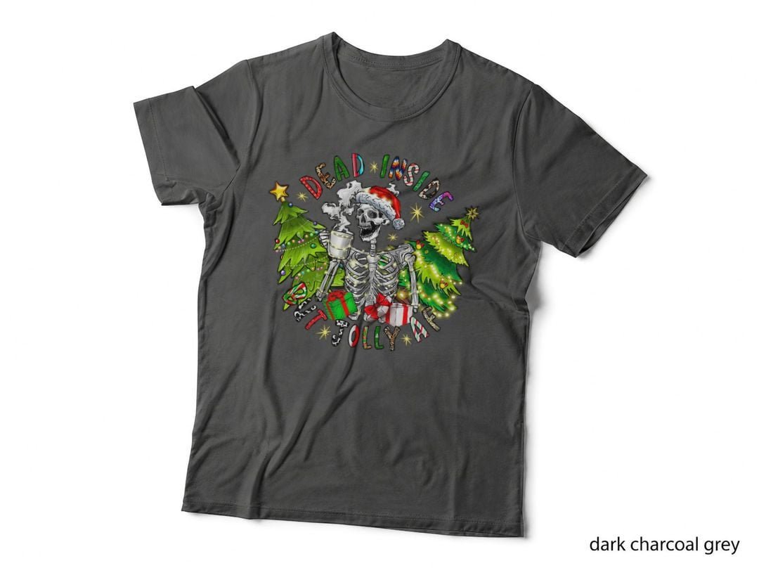 Dead Inside but Jolly AF Skeleton Christmas Graphic T-Shirt