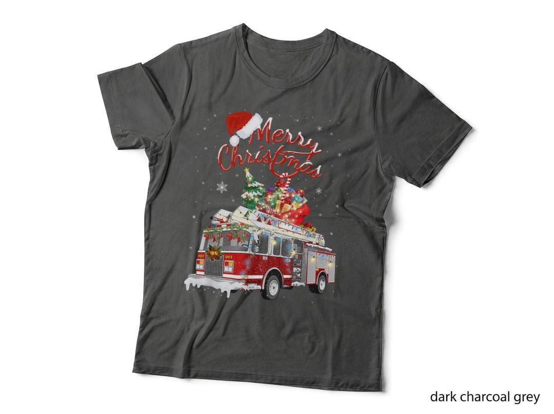 Firetruck Santa Sleigh T-Shirt, Christmas Holiday Print