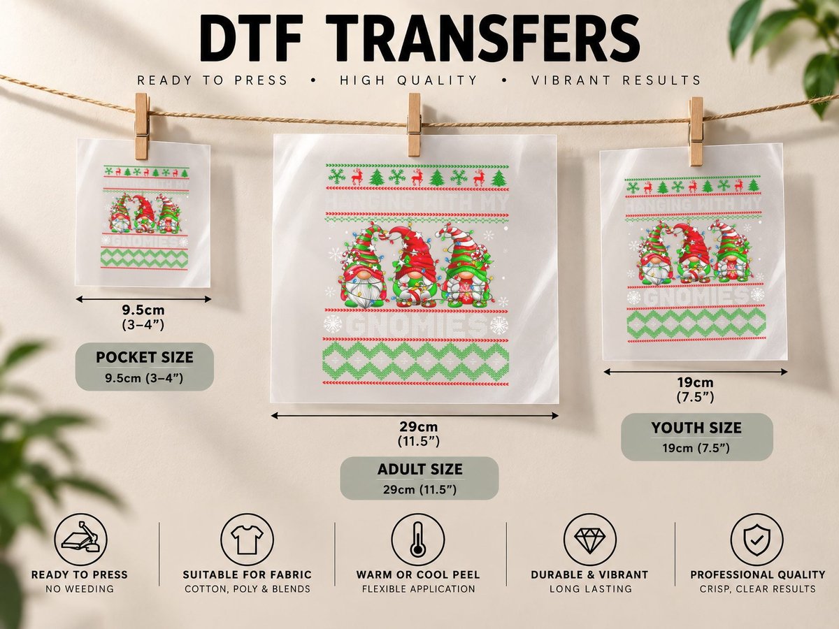 Funny Christmas Gnome, Festive Holiday Print DTF Transfer Iron On