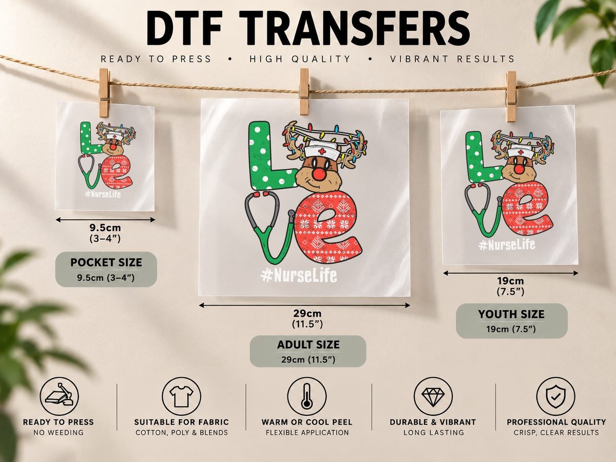 Funny Christmas Nurse Reindeer, Festive Holiday Theme DTF Transfer Iron On