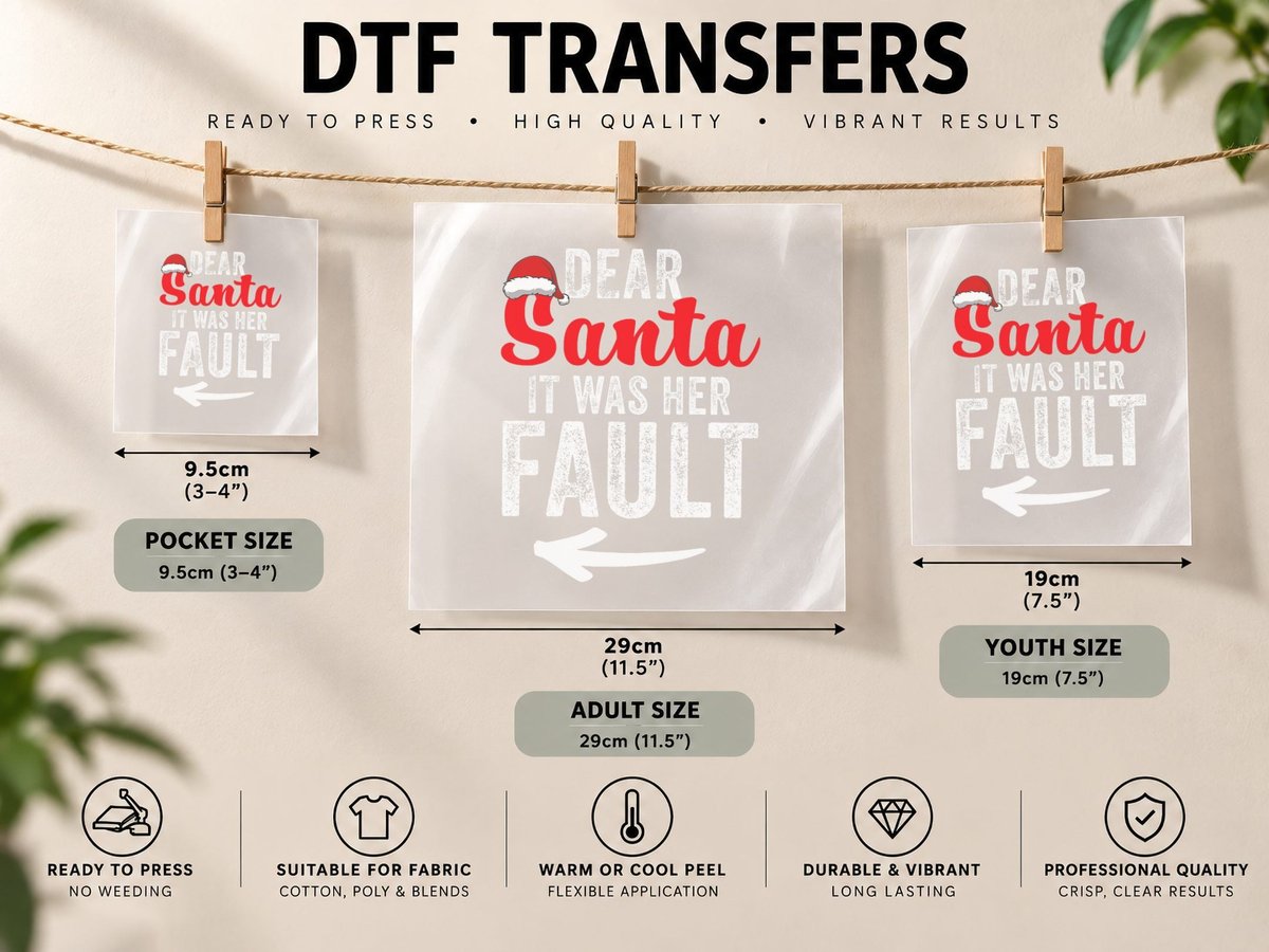 Funny Christmas Santa, Holiday Humor, Matching Couples DTF Transfer Iron On