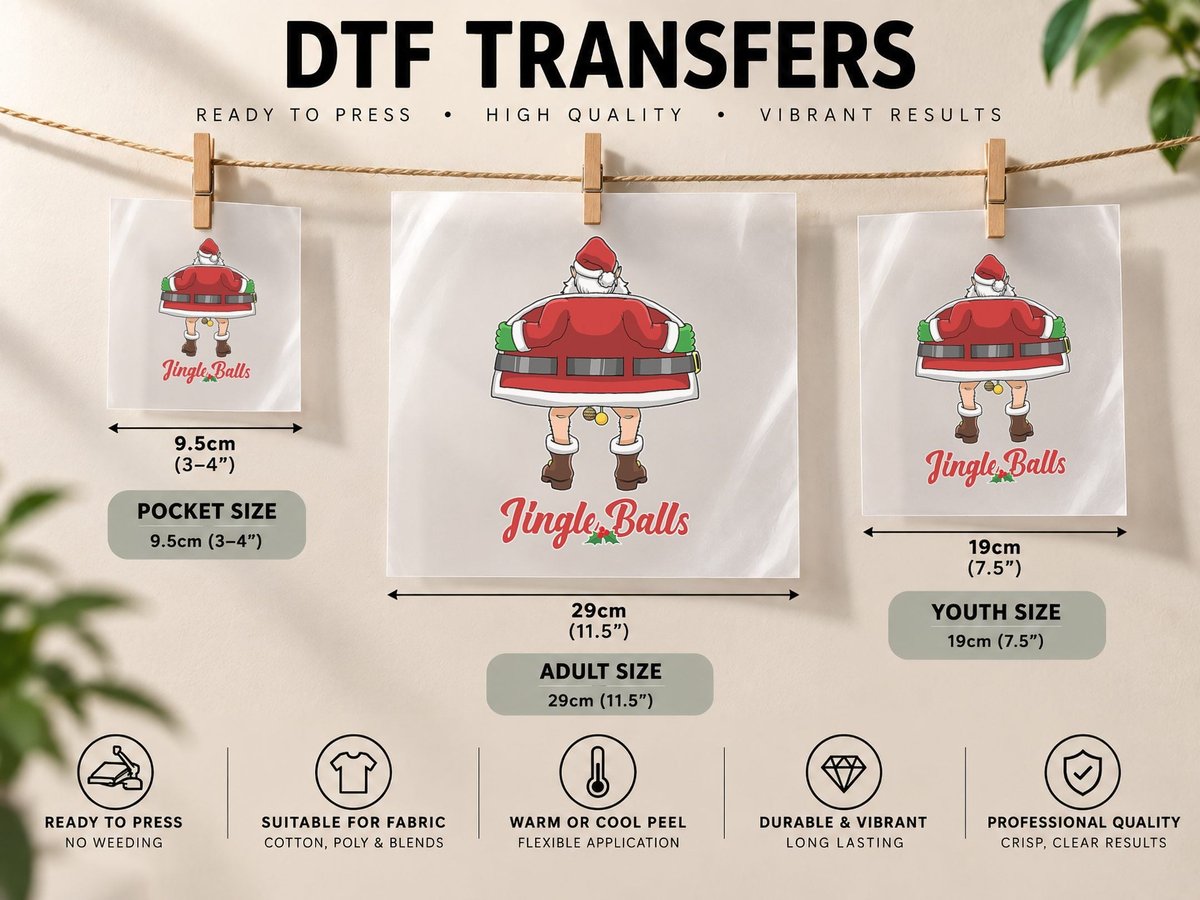 Funny Christmas Santa, Jingle Bells, Holiday Humor DTF Transfer Iron On