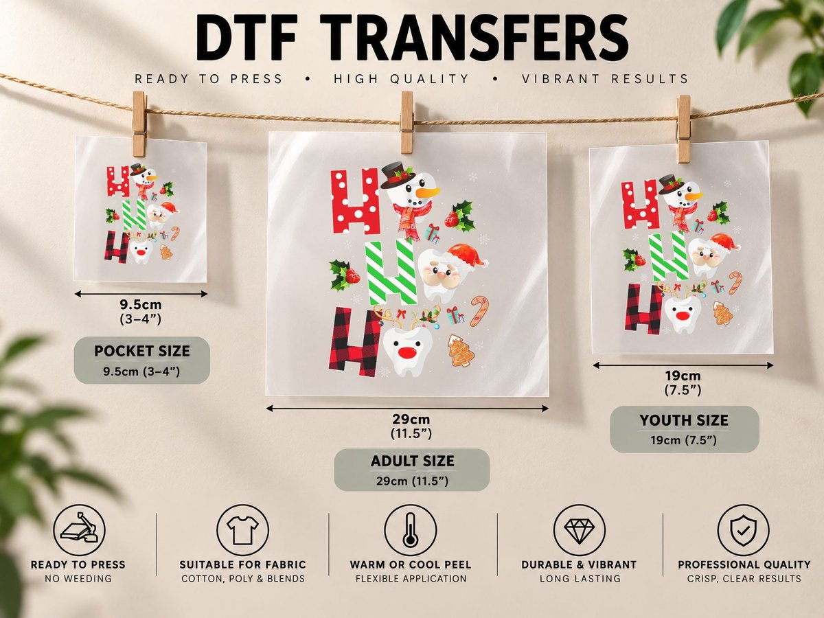 Funny Christmas Tooth, Holiday Plaid Reindeer Design DTF Transfer Iron On