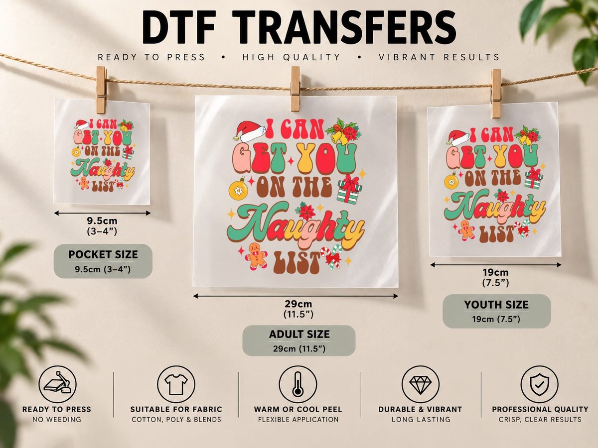 Funny Christmas Xmas Vibes I Can Get You on the Naughty DTF Transfer Iron On