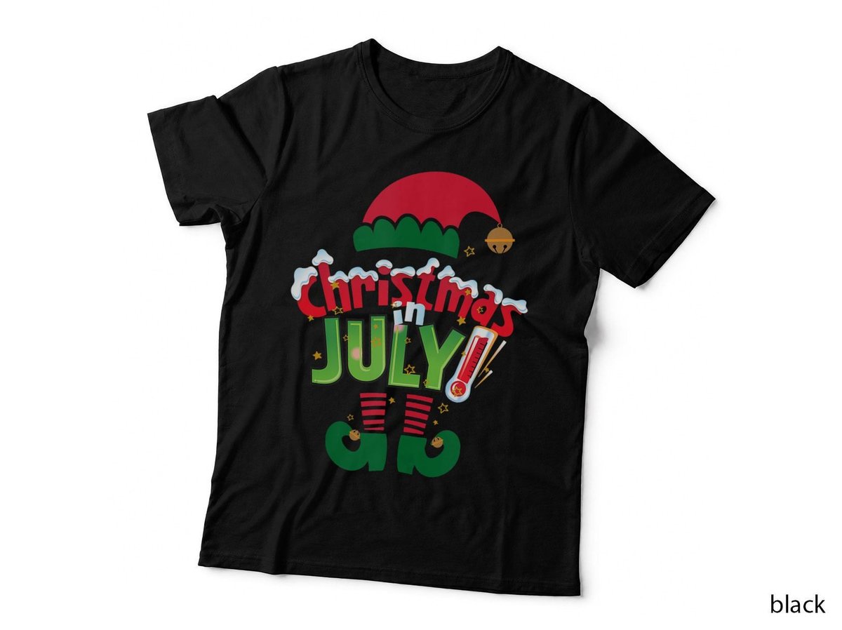Funny Christmas in July Shirt, Summer Elf Santa Xmas T-Shirt