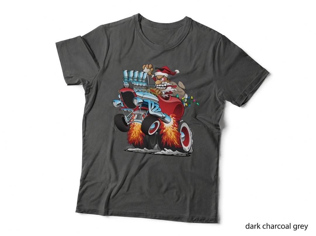 Funny Hotrod Santa Claus Christmas Holiday Car Cartoon T-Shirt