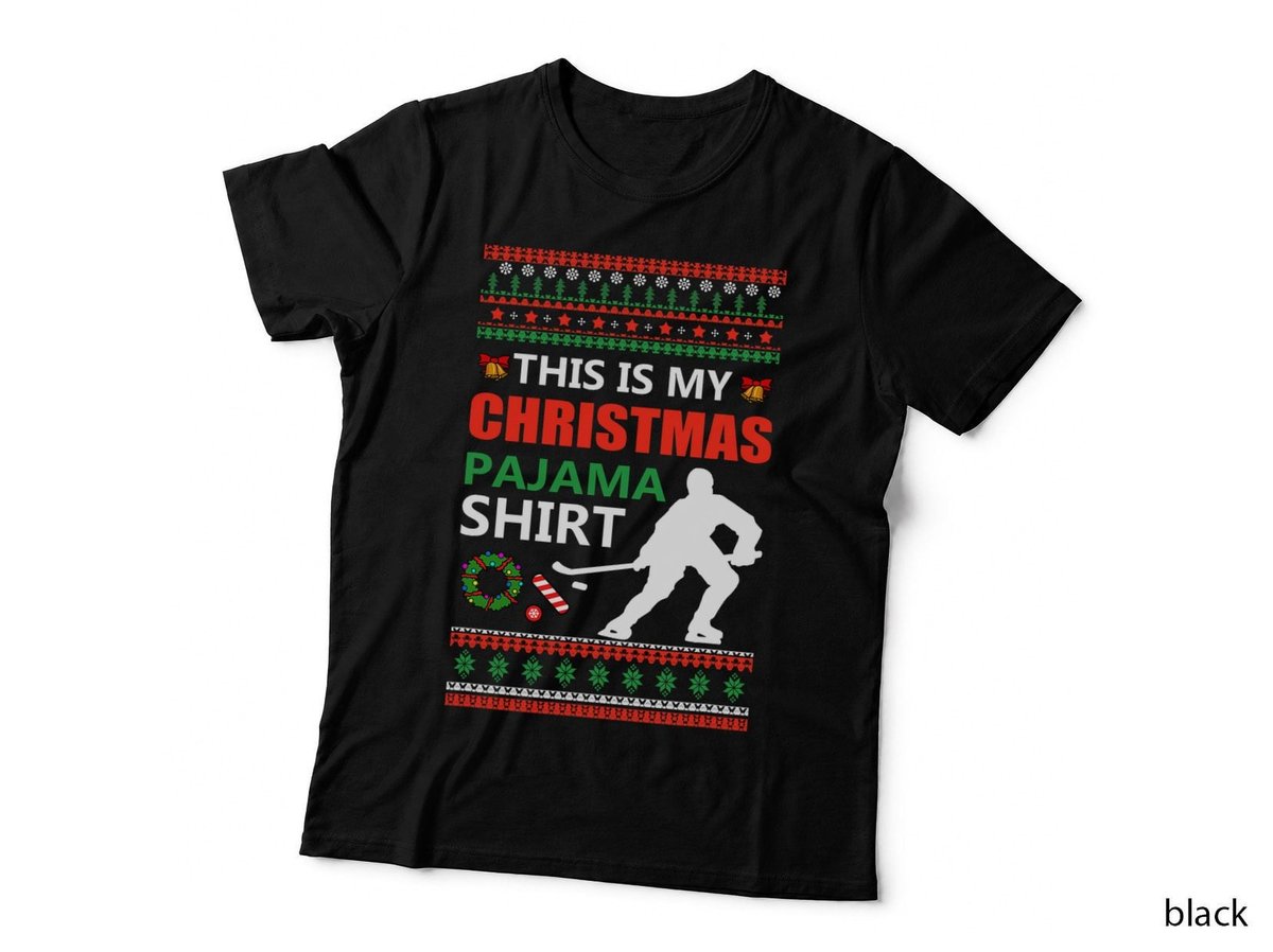 Funny Ice Hockey Christmas Pajama T-Shirt, Ugly Xmas Sweater Style