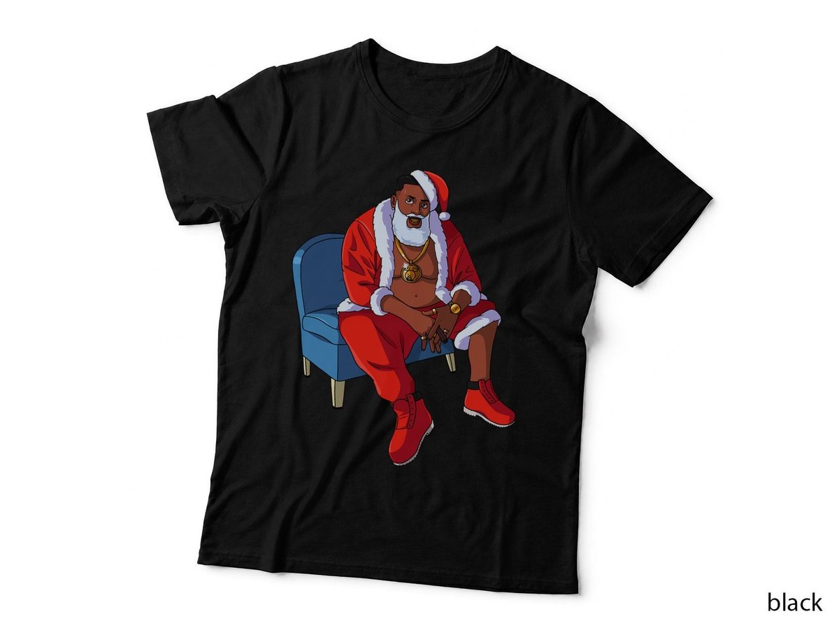 Hip Hop Santa Claus T-Shirt, Christmas Cool, Black Gangster Style