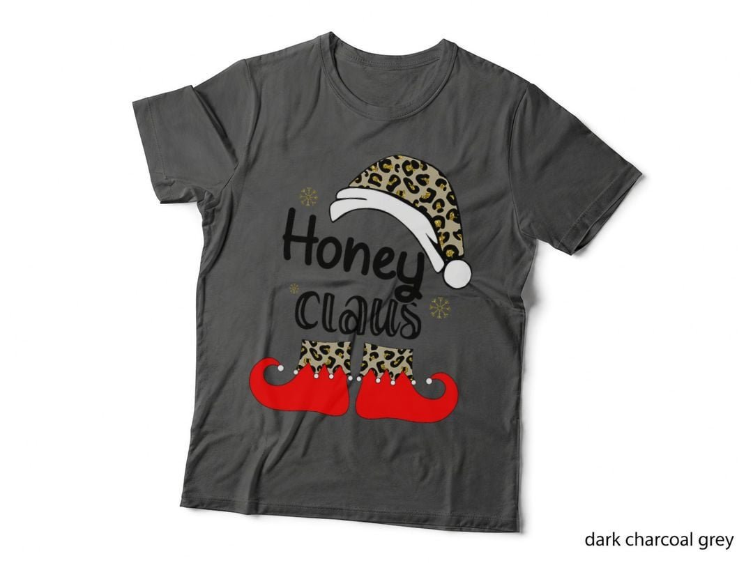 Honey Claus Christmas T-Shirt, Leopard Print, Festive Holiday Wear