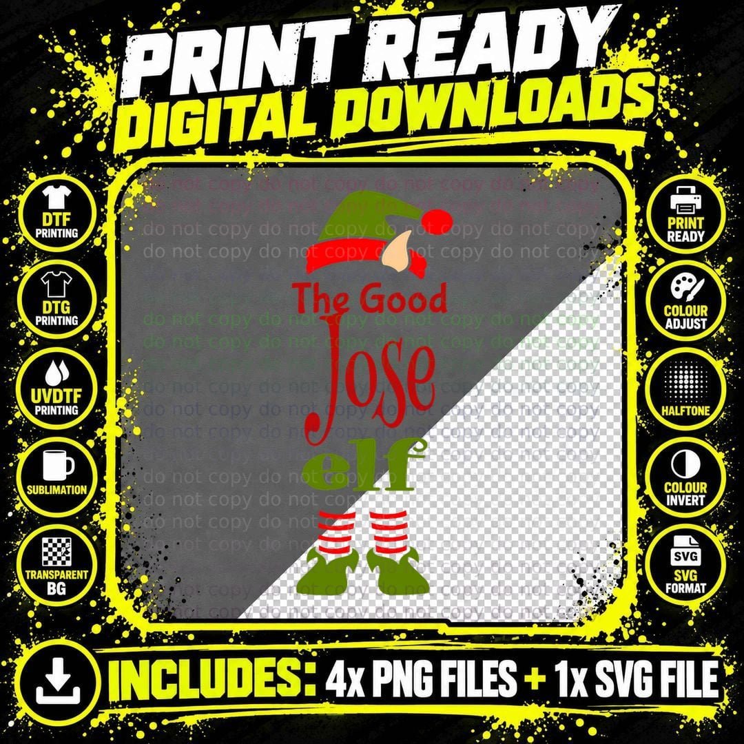 Jose Elf Good Christmas Matching Pajama Party T-Shirt Png SVG Digital Bundle