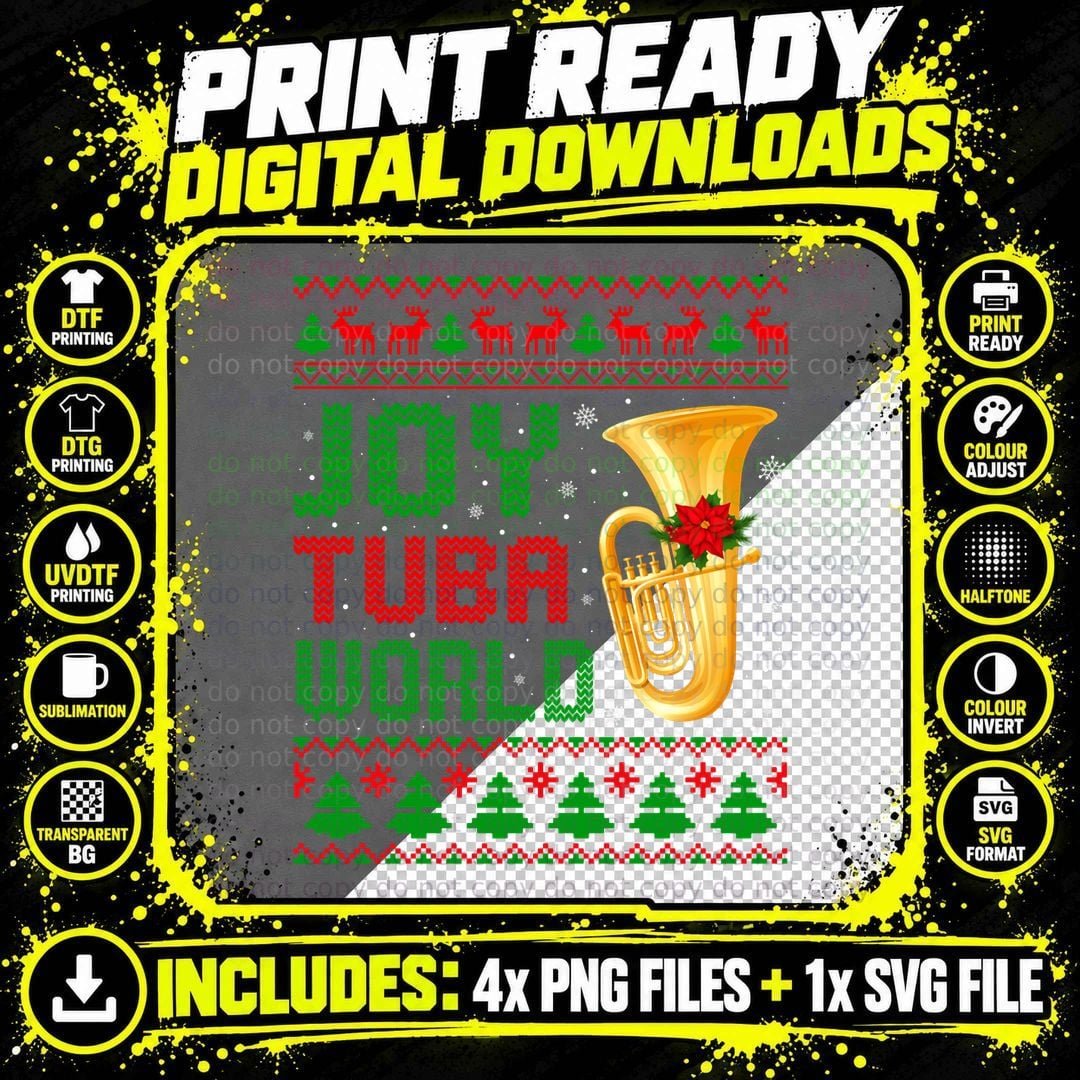 Joy Tuba World Ugly Christmas Sweater Hoodie Png SVG Digital Bundle