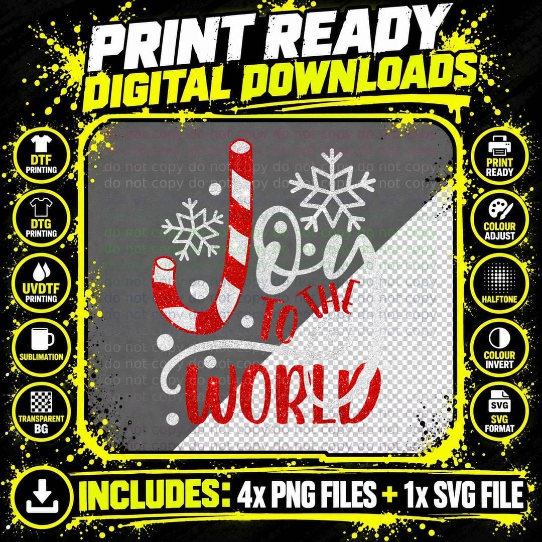 Joy to the World Snowflakes Christmas T-Shirt Png SVG Digital Bundle