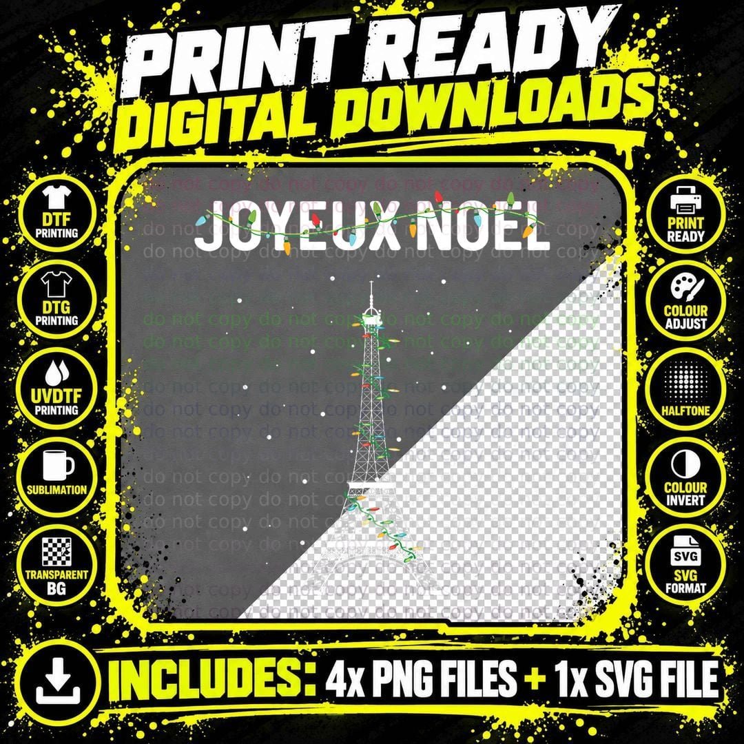 Joyeux Noel French Paris Eiffel Tower Christmas T-Shirt Png SVG Digital Bundle