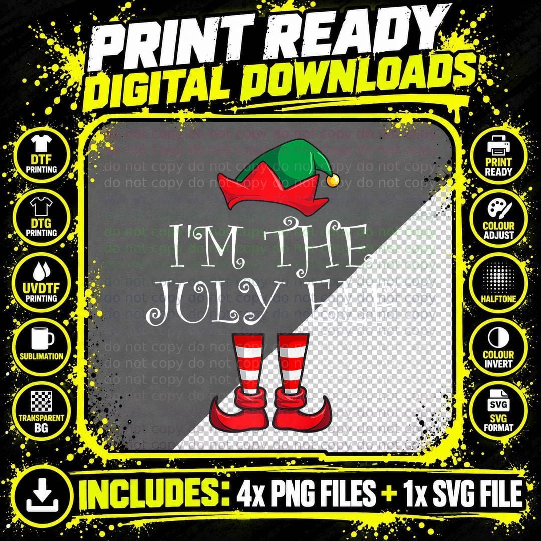 July Elf T-Shirt, Christmas in July, Funny Family Holiday Png SVG Digital Bundle