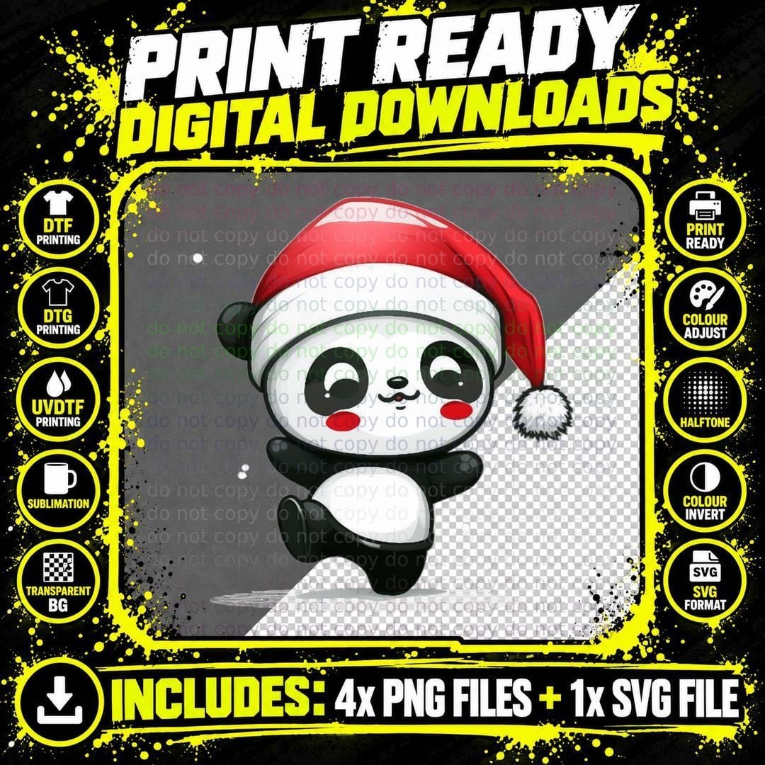 Kawaii Art Style Panda Christmas T-Shirt Png SVG Digital Bundle