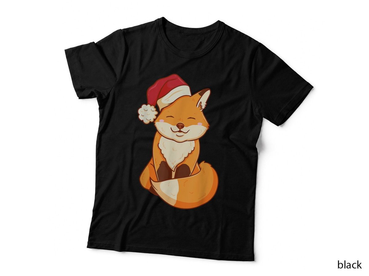Kawaii Santa Fox Christmas T-Shirt, Festive Holiday Style, Pet Lover Apparel