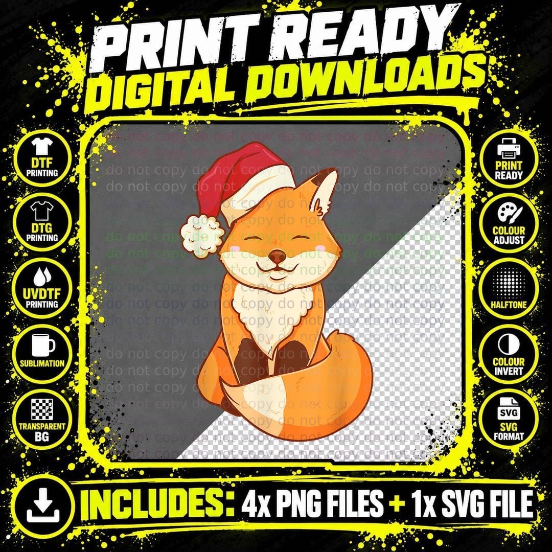 Kawaii Santa Fox Christmas T-Shirt Png SVG Digital Bundle